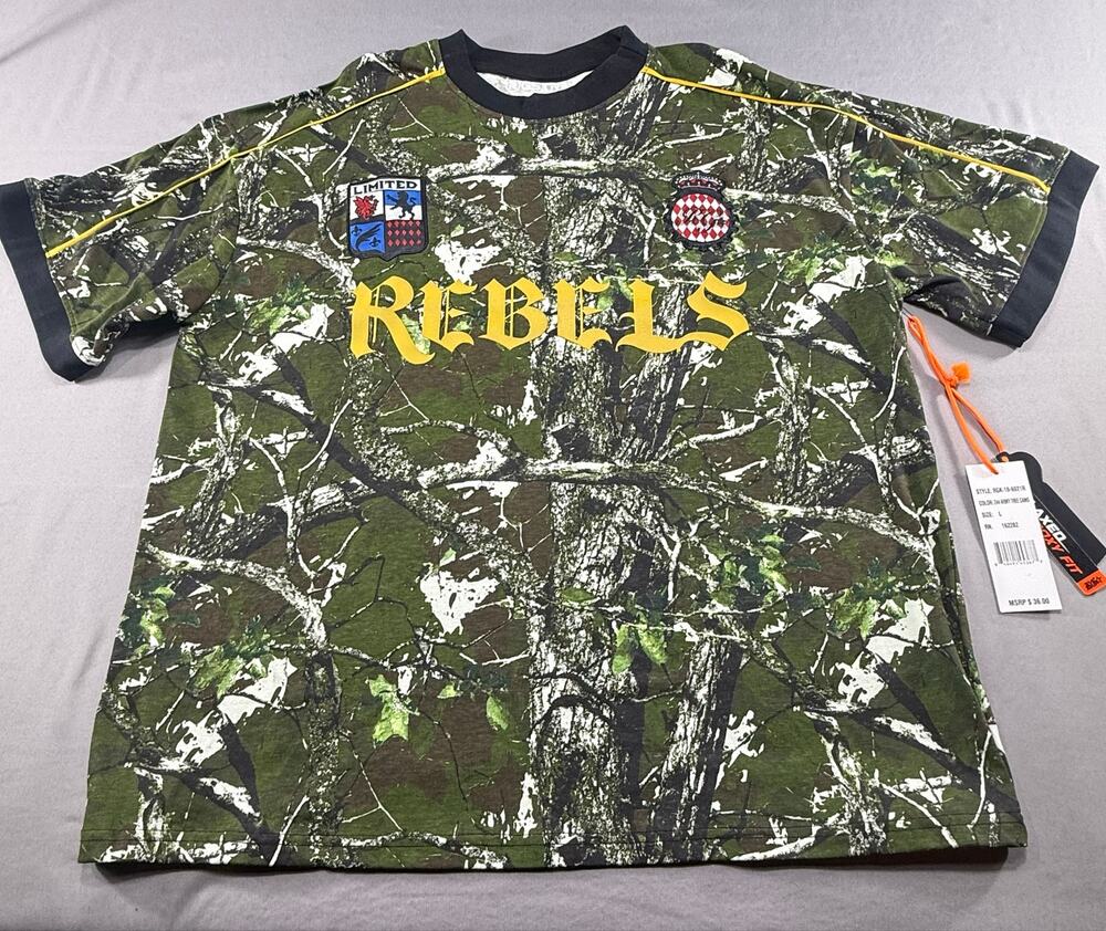 RGSTR Rebels Men’s Large Army Tree Camo Performance Jersey NWT Relaxed Boxy Fit